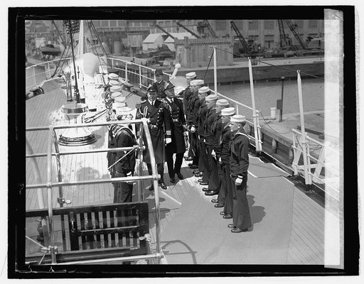 Capt. Andrews (left) releasing Mayflower to Capt. Wilson Brown, 4/22/26