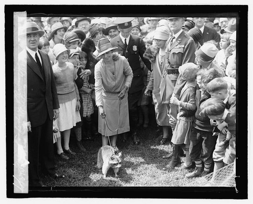 Mrs. Coolidge & raccoon [Rebecca], Easter egg rolling, 4/18/27