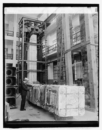Bureau of Standards, testing concrete beams, 8/24/29
