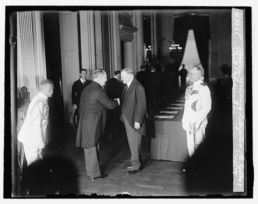 Hoover receiving delegates to Kellogg Pact ratification, 7/24/29