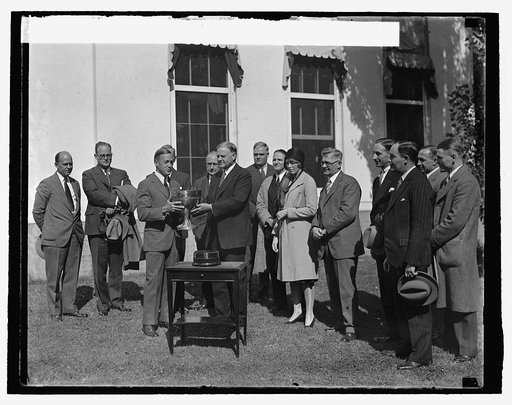 Hoover presenting Presidents Cup to Richard F. Hoyt, 10/10/29