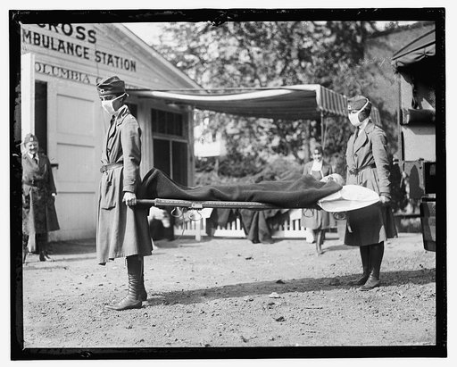 Demonstration at the Red Cross Emergency Ambulance Station in Washington, D.C., during the influenza pandemic of 1918