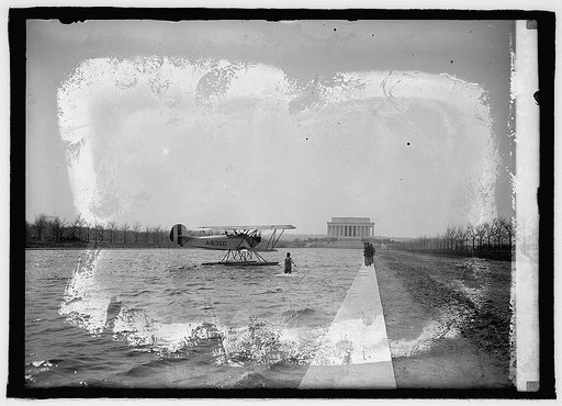 Seaplane with Lincoln Memorial in background], 4/6/1923