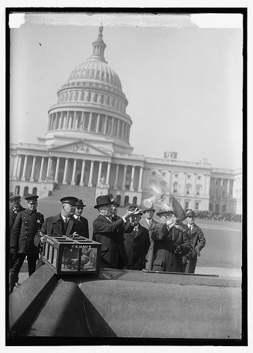 Dr. Royal S. Copeland of N.Y. releasing pidgeons in front of U.S. Capitol, 2/28/24