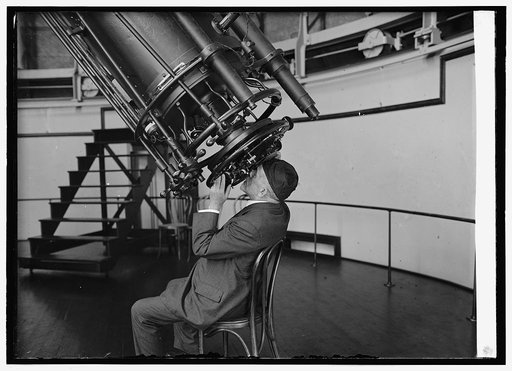 Prof. Hall of Naval Observatory with 26 inch telescope, [Washington, D.C.], 8/18/24