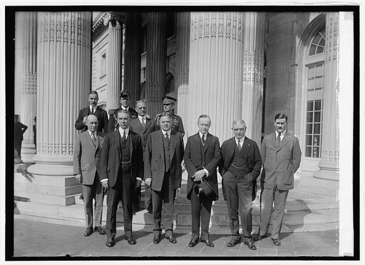 Gen. Frank T. Hines, Eliott Wadsworth, Sec. Hoover Coolidge, J.B. Payne, Joseph Grew at Mem. Cont. Hall, 10/6/24
