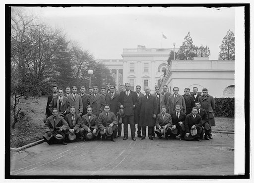 Football team of Drake University, Des Moines, Iowa, at W.H. [i.e. White House, Washington, D.C.], 11/29/24