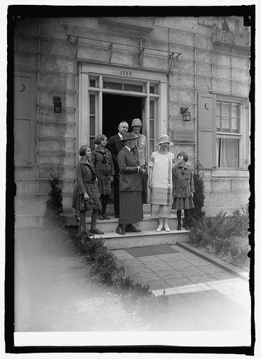 Mrs. Herbert Hoover & Mrs. Coolidge at Girl Scouts' little house, 5/16/25