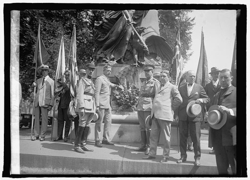Dwight Davis with Sons of Revolution at Rochambeau statue, 7/1/25