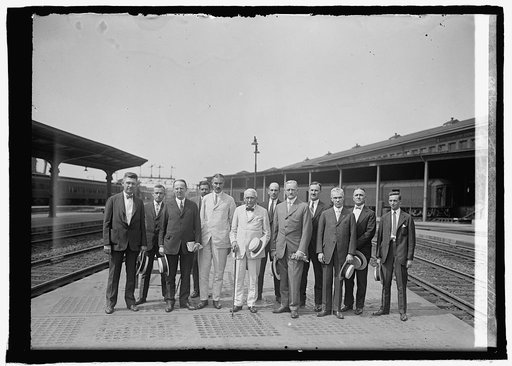 Grew, Kellogg, Pershing, and aides at Union Station, [Washington, D.C.], 7/17/25