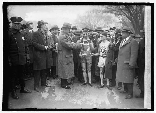 Sen. Copeland, Wm. Agee of Balt. & Frank Carney, Aloysius Club 10 mile marathon, 2/22/26