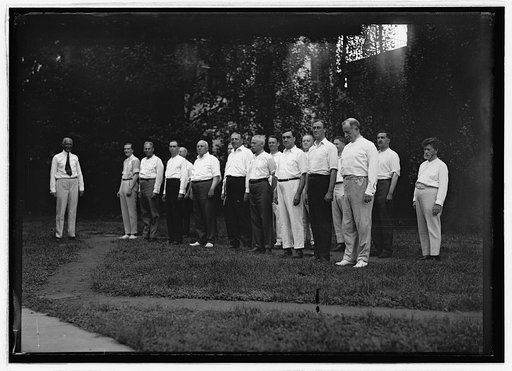 President Wilson's Cabinet preparing for exercise, Aug. 1917