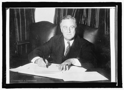 F.D. Roosevelt signing beer bill, March 22?, 1933