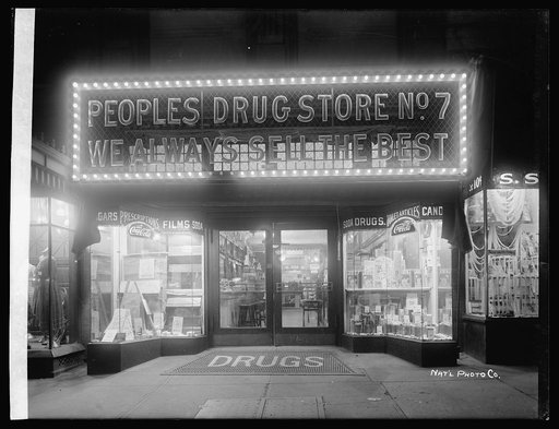 Peoples Drugs Store, 11th & G, [Washington, D.C.], night