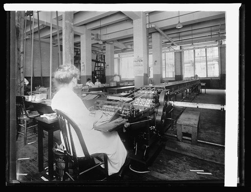 Office of U.S. Treasuer, Mrs. Brown, expert in identifying burned and mutilated paper money received for redemption, [1914