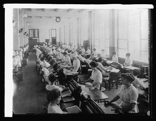 Bureau Ptg. & Eng. machines perforating postage stamps; 146 machines, capacity 105,000 sheets a day, [1914