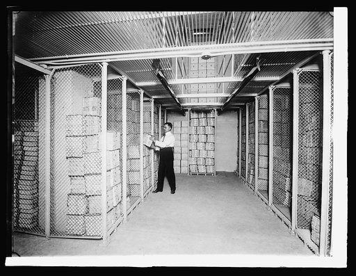 Bureau Printing & Eng.: Section of postage stamp vault: 1,500,000,000 stamps stored here, [1914