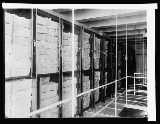 Bureau Engraving & Printing money section of Examining division vault. Approximately 750,000,000 of partially completed money etc. stored in this vault when photographed, [1914