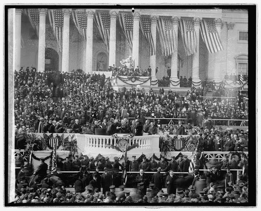 Woodrow Wilson swearing in, [Washington, D.C.], Mch. 4 [i.e., March 5], 1917
