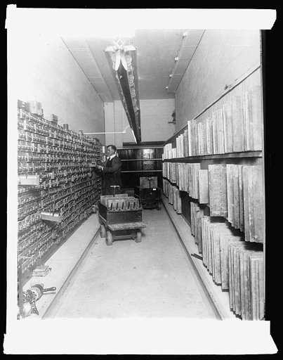 Bureau Eng. & Ptg. Interior of plate vault, roll case on left. Engraved plates on right, [1914