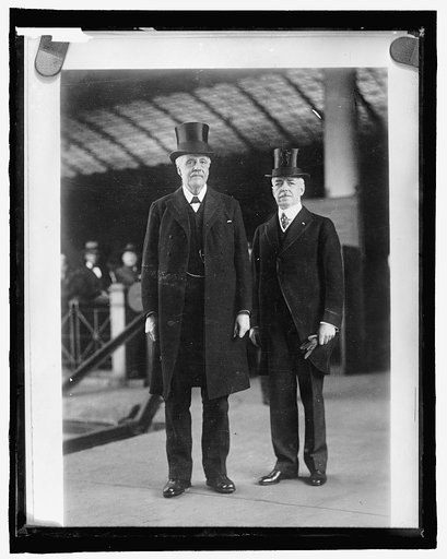 Arthur James Balfour, left, with unidentified, during Balfour's visit to Washington, D.C. in 1917
