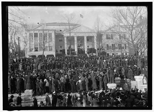 Woodrow Wilson speaking at the Main Building at Mary Baldwin College (now Mary Baldwin University) in Staunton, Virginia, December 28, 1912