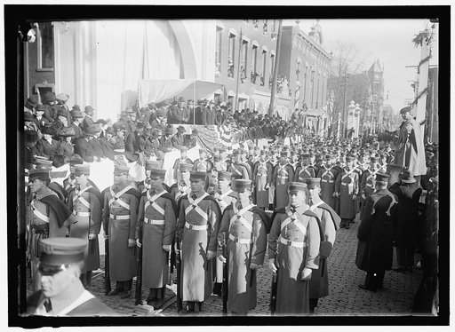 Parade with President Woodrow Wilson and Mrs. Wilson on reviewing stand