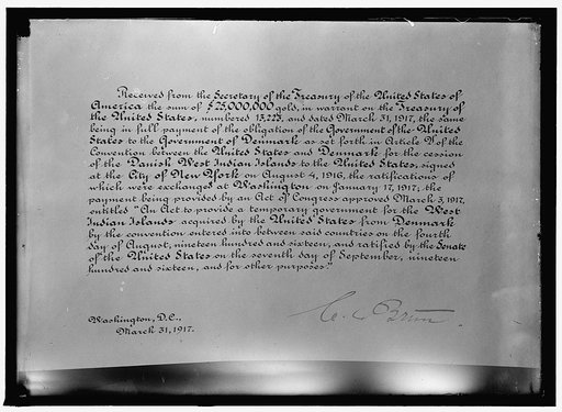 TREASURY, U.S. TREASURY RECEIPT FOR $25,000,000 PAYMENT TO DENMARK