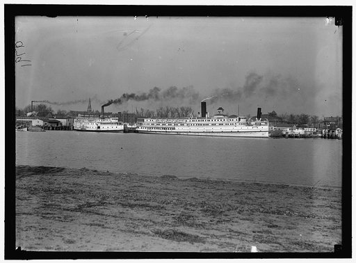 Ships on Potomac River: Three Rivers, left, and Northland, right; U. S. Capitol dome visible in distance
