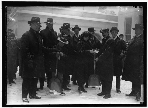 Group outside White House in snow