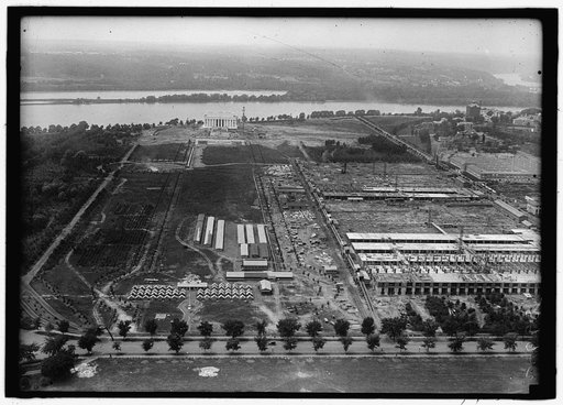 Aerial view toward Lincoln Memorial, Washington, D.C.