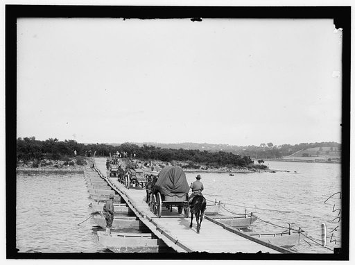 Pontoon bridge built by US Army Engineering unit at Washington Barracks, Washington, D.C.