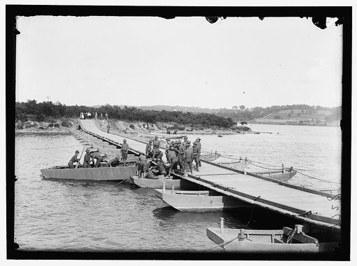 Pontoon bridge built by US Army Engineering unit at Washington Barracks, Washington, D.C.