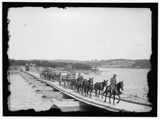 Pontoon bridge built by US Army Engineering unit at Washington Barracks, Washington, D.C.
