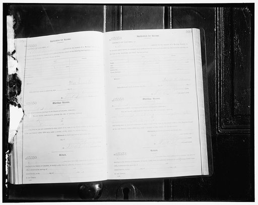 Pages from the D.C. marriage license records