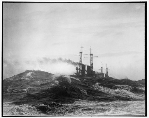Navy, U.S. Battleships in storm at sea