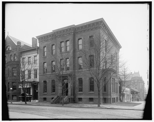 1600 block of H Street, N.W., Washington, D.C., showing Handicraft School, at left, 1622 H Street, and American Red Cross building at right, 1624 H Street, with 17th Street corner leading to old Corcoran Art Gallery in distance