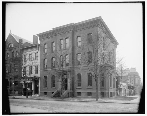 1600 block of H Street, N.W., Washington, D.C., showing Handicraft School at left, 1622 H Street, and American Red Cross building at right, 1624 H Street, with 17th Street corner leading to old Corcoran Art Gallery in distance