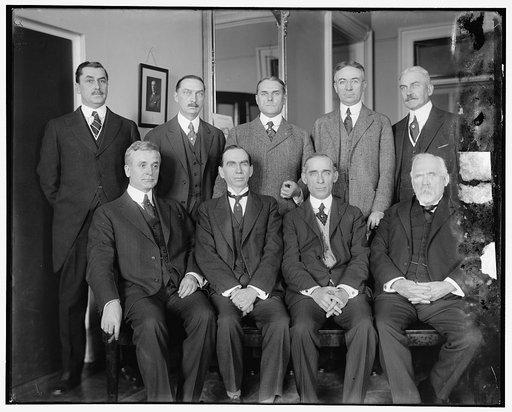 Excess Profits Advisory Board, 1st row, L to R: Hon. C. Hull, Daniel C. Roper, T.S. Adams; 2nd Row: E.T. Meredith, Wallace D. Simmimns, Stuart W. Crammer, J.E. Sterrett, S.R. Beetra