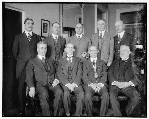 Excess Profits Advisory Board, 1st row, L to R: Hon. C. Hull, Daniel C. Roper, T.S. Adams; 2nd Row: E.T. Meredith, Wallace D. Simmimns, Stuart W. Crammer, J.E. Sterrett, S.R. Beetra