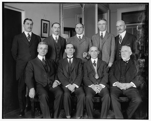 Excess Profits Advisory Board, 1st row, L to R: Hon. C. Hull, Daniel C. Roper, T.S. Adams; 2nd Row: E.T. Meredith, Wallace D. Simmimns, Stuart W. Crammer, J.E. Sterrett, S.R. Beetra