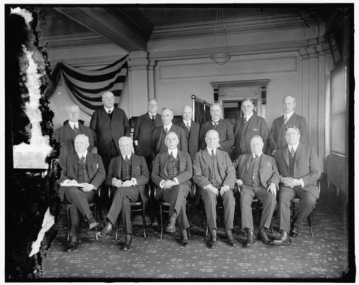 Railroad Executives J.M. Herbert; Smuel Rea; A.H. Smith; DeWitt Styler; Alred P. Thnom(?); C.E. Loomis; standing: L to R: B.M. Rubinson; F.D. Underwood; J. Kruttschnitt; E.N. Brown; Daniel Willard; W.H. Finley; W.B. Story; W.W. Aterbury.