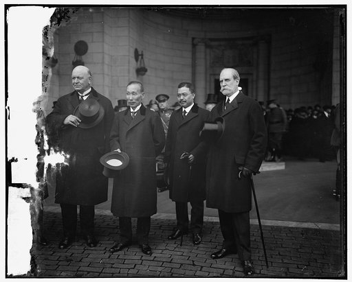 Japanese Delegates to Arms Conference, left to right: Denby, Admiral Kato, Prince Tokugawa, and Sec'y Hughes