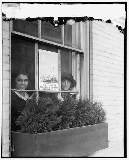 Nat'l Council for Limitation of Armament poster in window with girls looking out