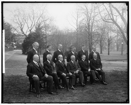 HARDING, WARREN G. WITH CABINET. OUTDOORS