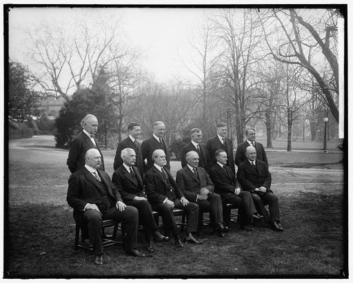 HARDING, WARREN G. WITH CABINET. OUTDOORS
