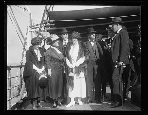 Group on deck of USS Sylph? Josephus Daniels, 3rd from right; Sir Auckland Geddes? right
