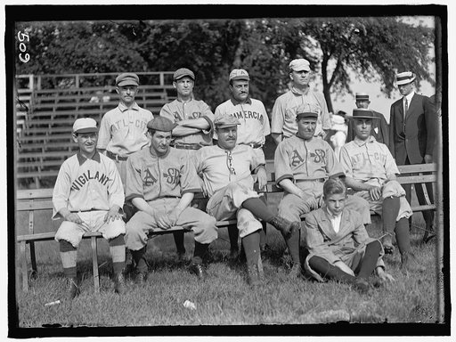 BASEBALL, CONGRESSIONAL. FRONT ROW: LAFFERTY OF OREGON; SIDNEY ANDERSON OF MINNESOTA; LONGWORTH OF OHIO; 2 UNIDENTIFIED. REAR ROW: FARR OF PENNSYLVANIA; MILLER OF MINNESOTA; 2 UNIDENTIFIED