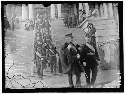 NEW YEAR'S RECEPTION AT WHITE HOUSE. GENERAL MILES, LEFT, AND GEN. WOOD, RIGHT FRONT, LEADING ARMY OFFICERS TO RECEPTION