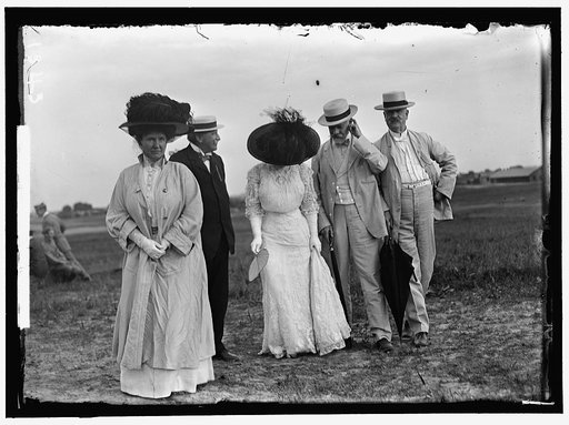 WRIGHT FLIGHTS, FORT MYER, VA, JULY 1909. SPECTATORS: SEN. KEAN; SEN. LODGE; SEN. A.O. BACON